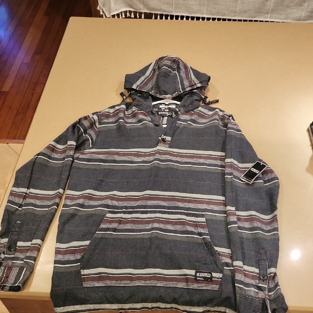 Ezekiel Men's Hooded Shirt - Gray and Maroon Stripes